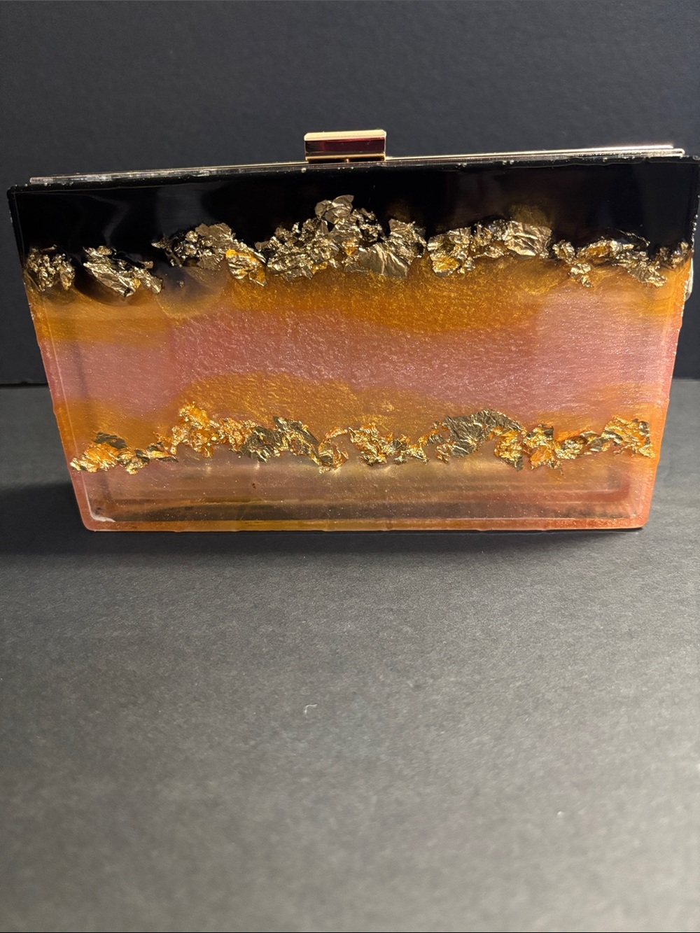 Gold Accent Ombre Resin Clutch - Pink and Gold